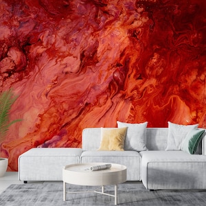 Red Marble Textured Wallpaper: Peel and Stick Fabric Wall Mural