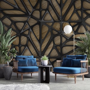 Geometric Wooden Art Wallpaper: Peel and Stick Fabric Wall Mural