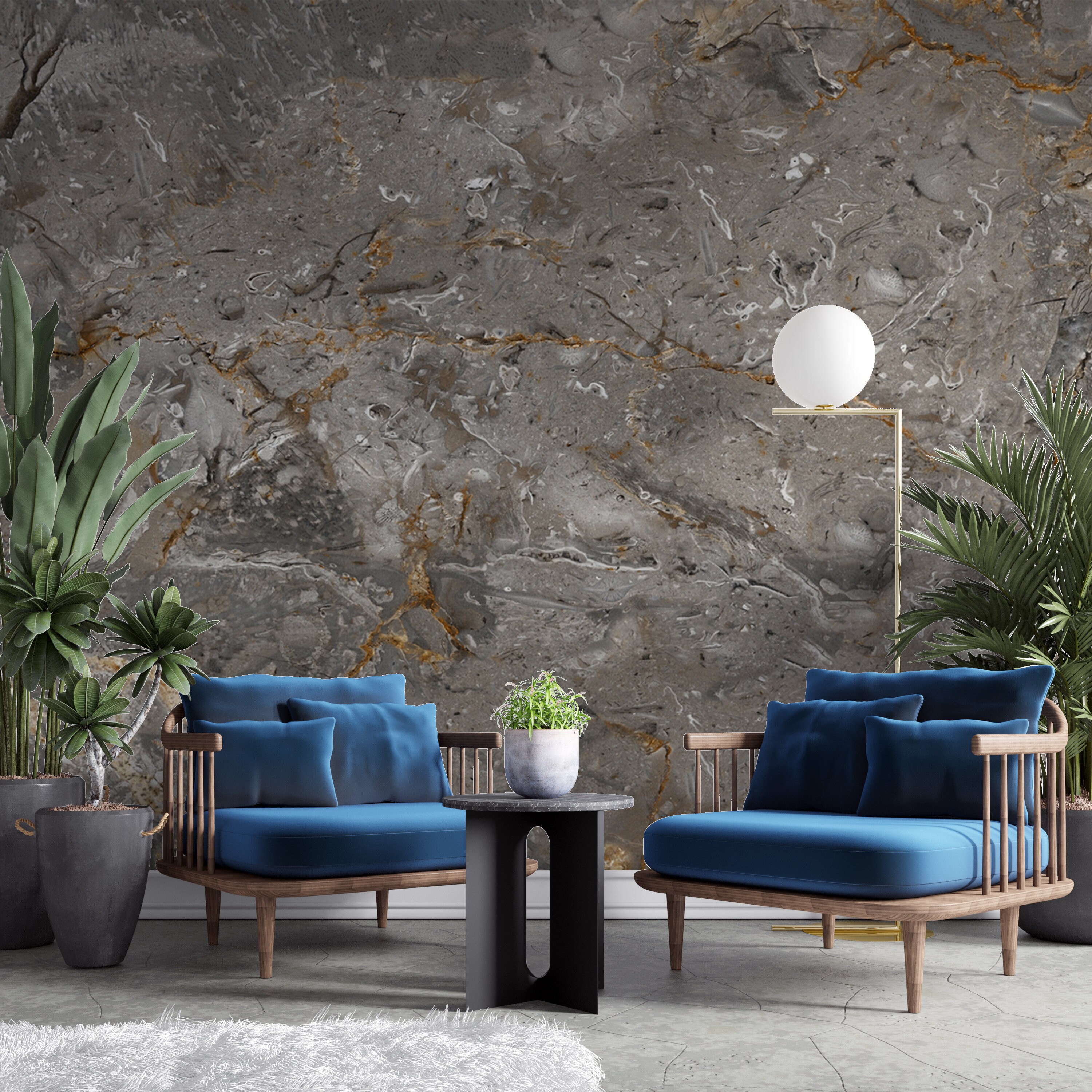 Dark Grey Marble Textured Wallpaper, Living Room Wall Mural, Peel and Stick Wallpaper, Fabric