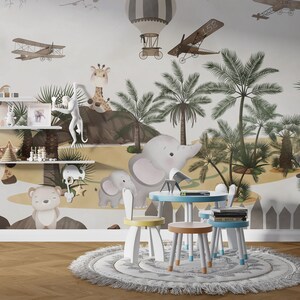 Carta da parati per bambini staccabile e incollabile, decorazione da parete per la cameretta dei bambini, decorazione murale con casa sull'albero in acquerello e decorazione murale con animali della foresta