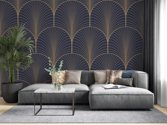 Dark Blue And Gold Geometric Wallpaper