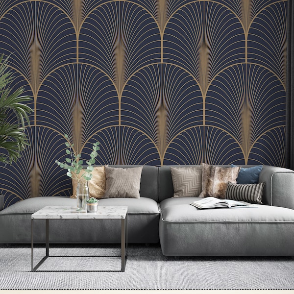 Navy Gold Wallpaper Etsy