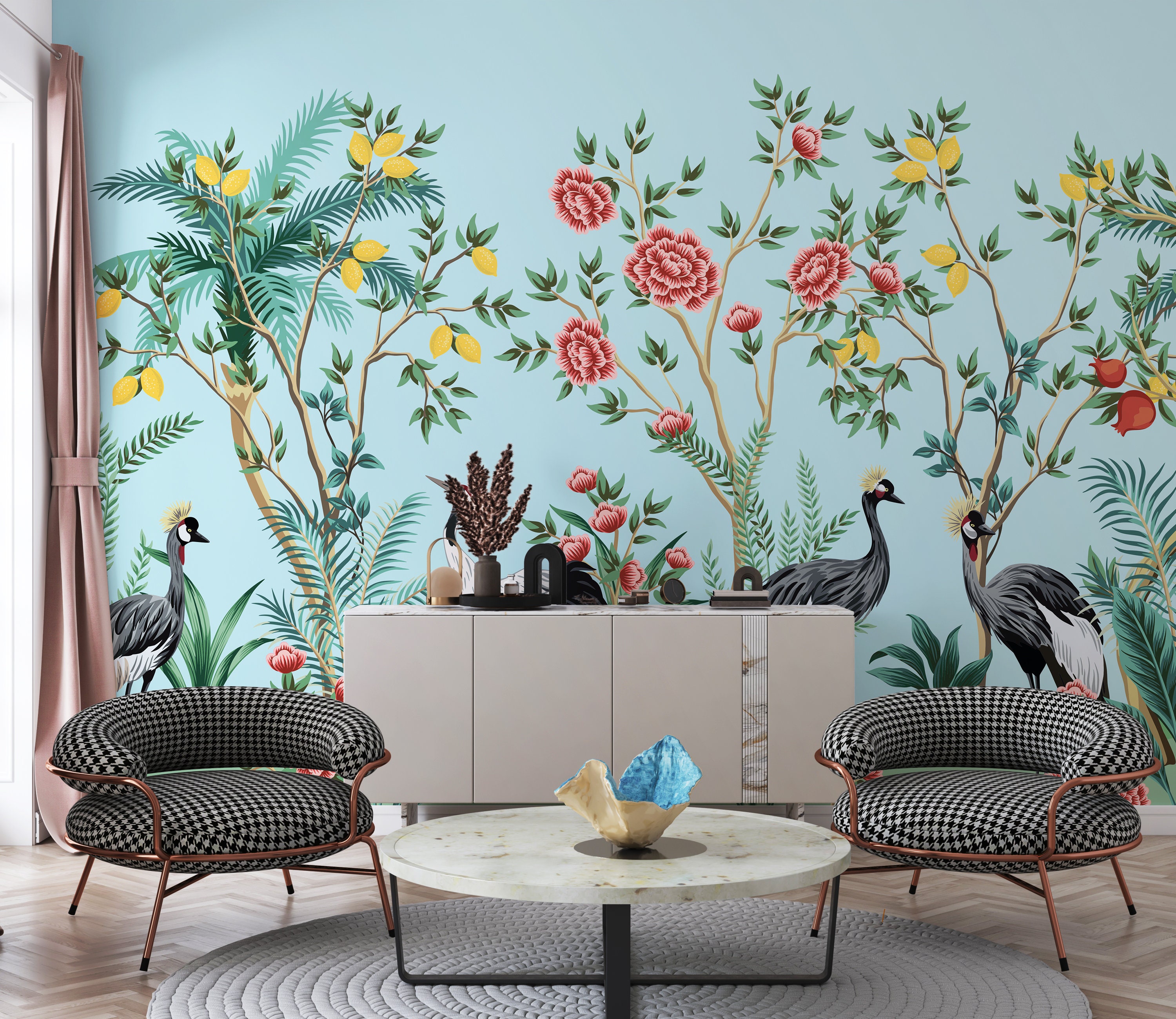 Colorful Floral Wallpaper Living Room Wall Mural Peel and Etsy