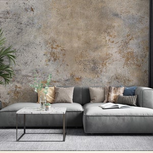 Brown and Grey Concrete Wallpaper, Living Room Wall Mural, Peel and Stick Wallpaper, Wall Decor, Wall Sticker image 1