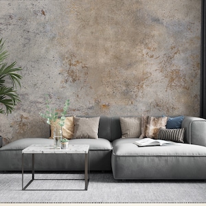 Brown and Grey Concrete Wallpaper, Living Room Wall Mural, Peel and Stick Wallpaper, Wall Decor, Wall Sticker image 1