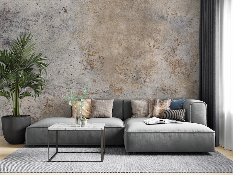 Brown and Grey Concrete Wallpaper, Living Room Wall Mural, Peel and Stick Wallpaper, Wall Decor, Wall Sticker image 1