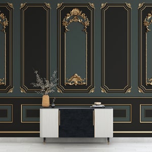 Dunkle geometrische Peel and Stick Wallpaper, Gold Faux Lines Wallpaper, moderne Kunst Wallpaper.