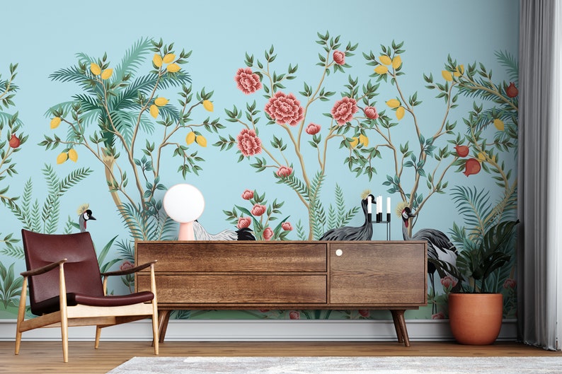 Colorful Floral Wallpaper Living Room Wall Mural Peel and Etsy