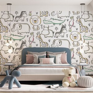 Woodland Animal Drawing Peel and Stick Wallpaper: Nursery Wall Mural