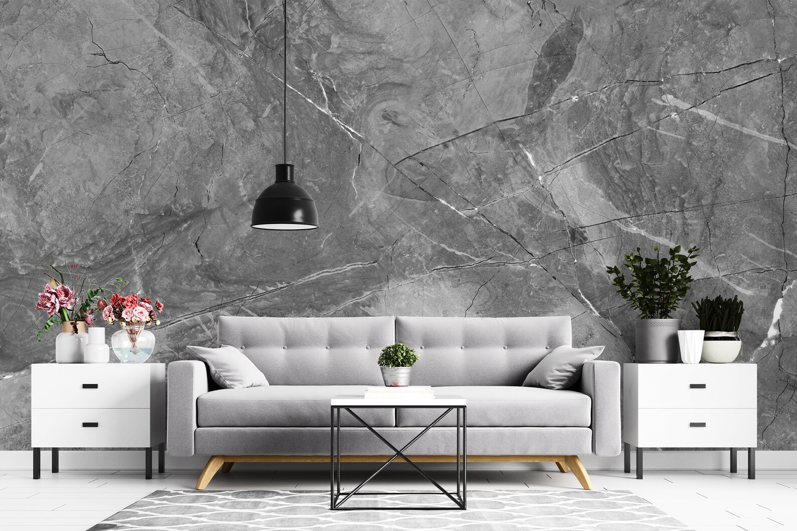 Grey Marble Textured Wallpaper Living Room Wall Mural Peel Etsy