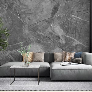 Grey Marble Textured Wallpaper, Living Room Wall Mural, Peel and Stick Wallpaper, Fabric Wall Decor image 1