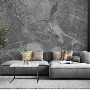 Grey Marble Textured Wallpaper, Living Room Wall Mural, Peel and Stick Wallpaper, Fabric Wall Decor