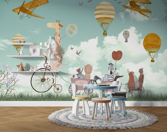 Carta da parati per camerette con animali: murale per cameretta dei bambini, staccabile e attaccabile