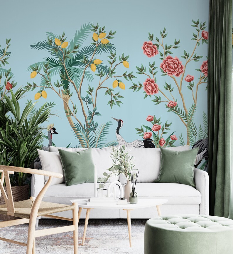 Colorful Floral Wallpaper Living Room Wall Mural Peel and Etsy