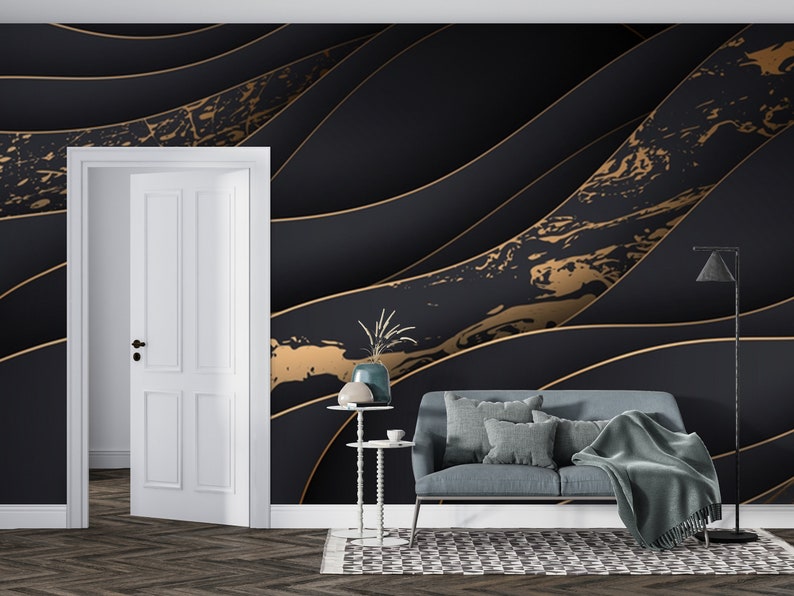 Black Marble Textured Wallpaper Living Room Wall Mural Peel | Etsy