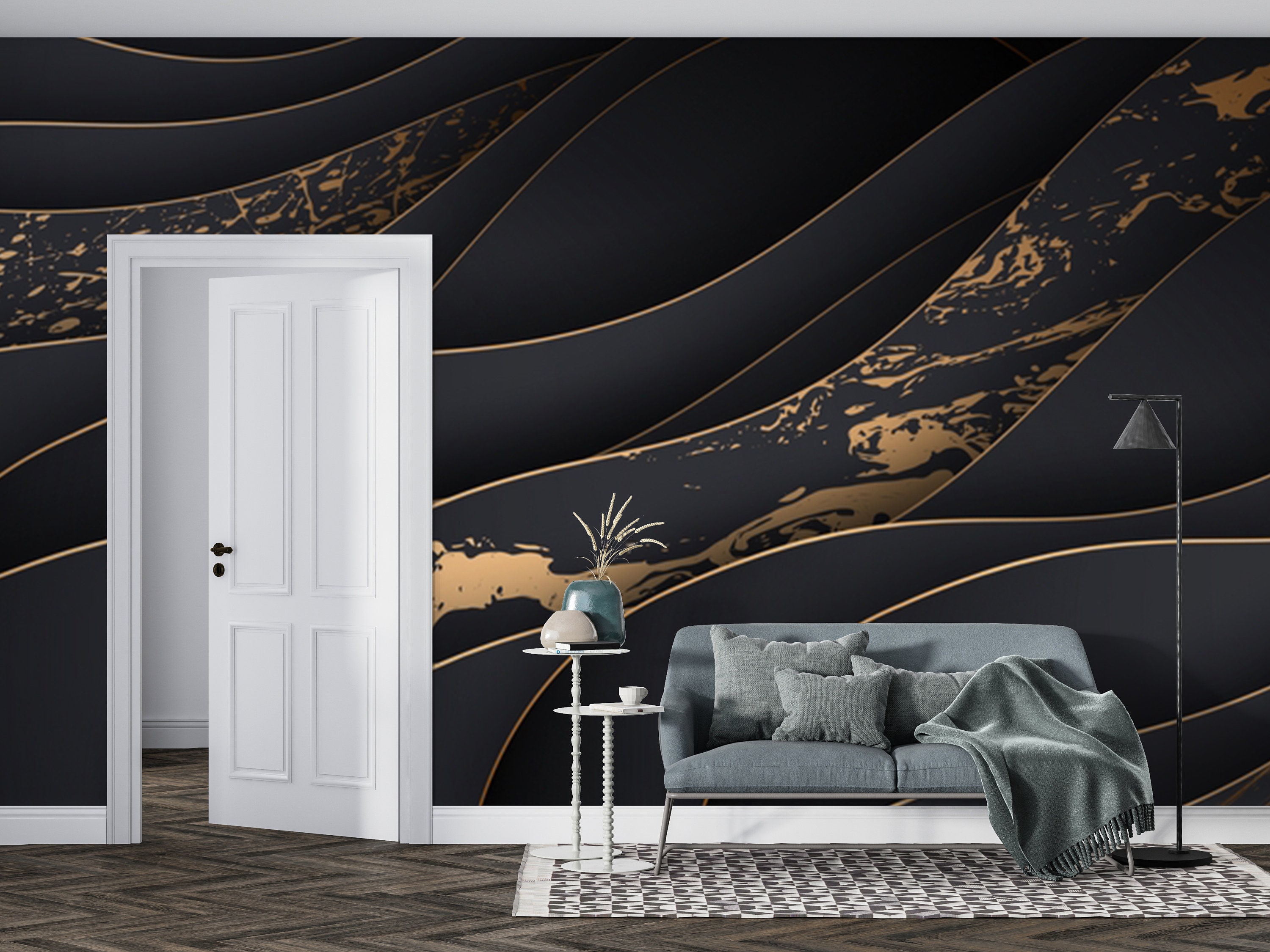 Black Marble Textured Wallpaper, Living Room Wall Mural, Peel and Stick ...