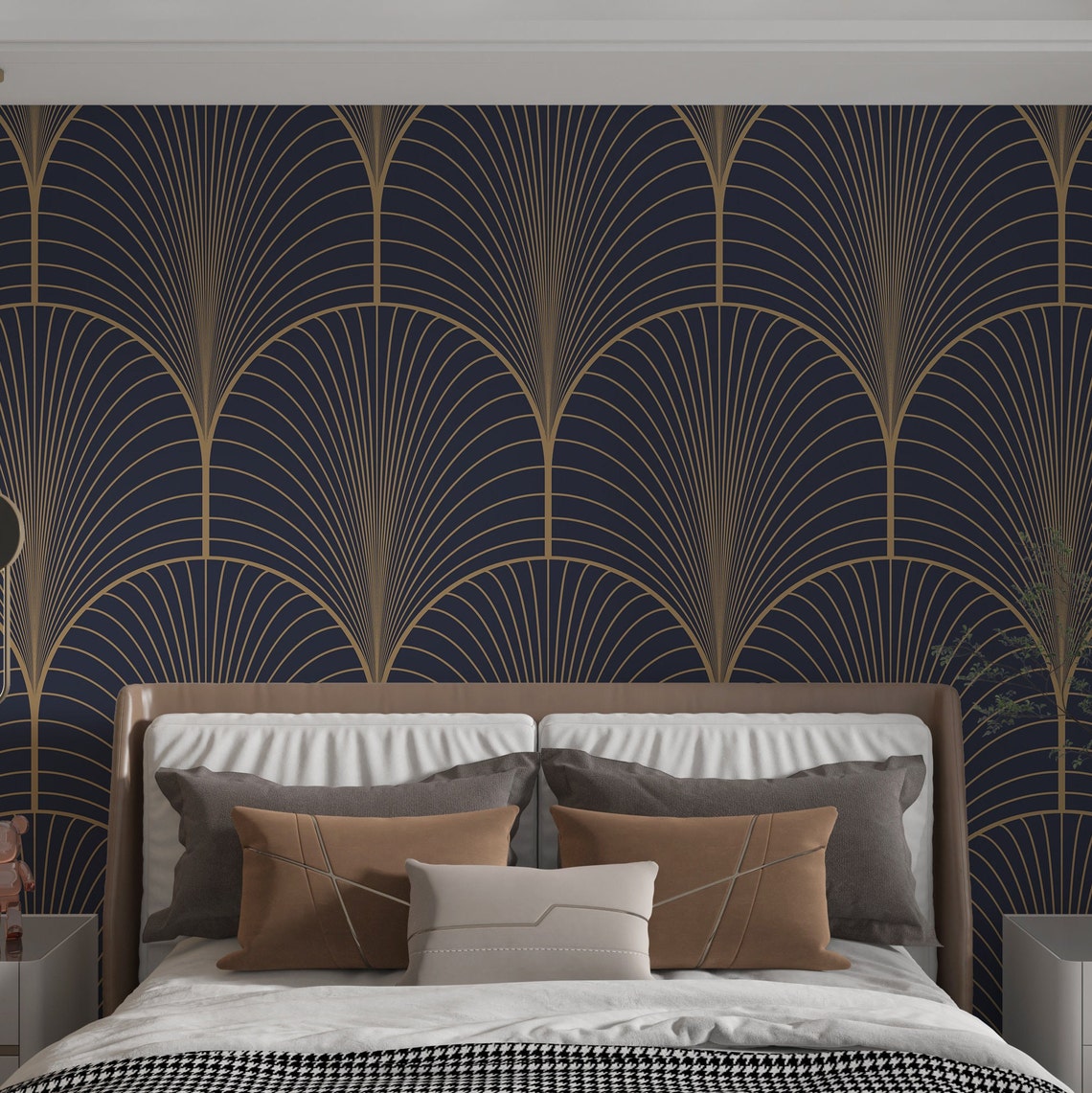 Navy Blue and Gold Geometric Wallpaper, Background Wall Mural