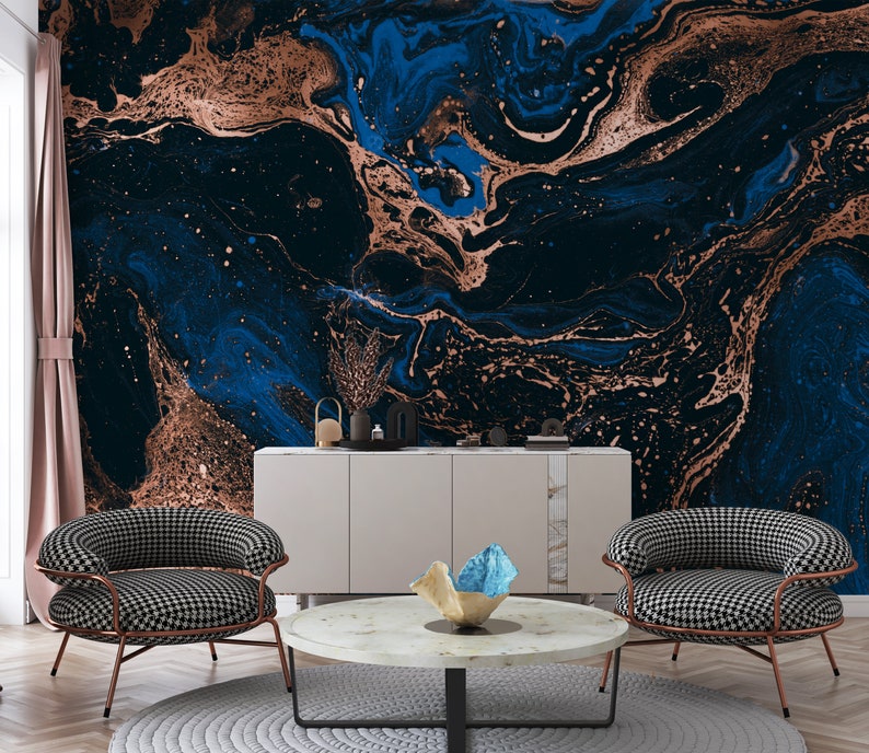 Blue Marble Wallpaper Peel and Stick Marble Texture Etsy