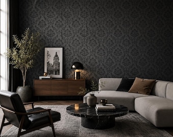 Zwart damastbehang Peel-and-Stick gotische muurschildering Vintage Decor
