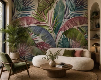 Colorful Leaf Wallpaper Peel and Stick Botanical Wall Mural