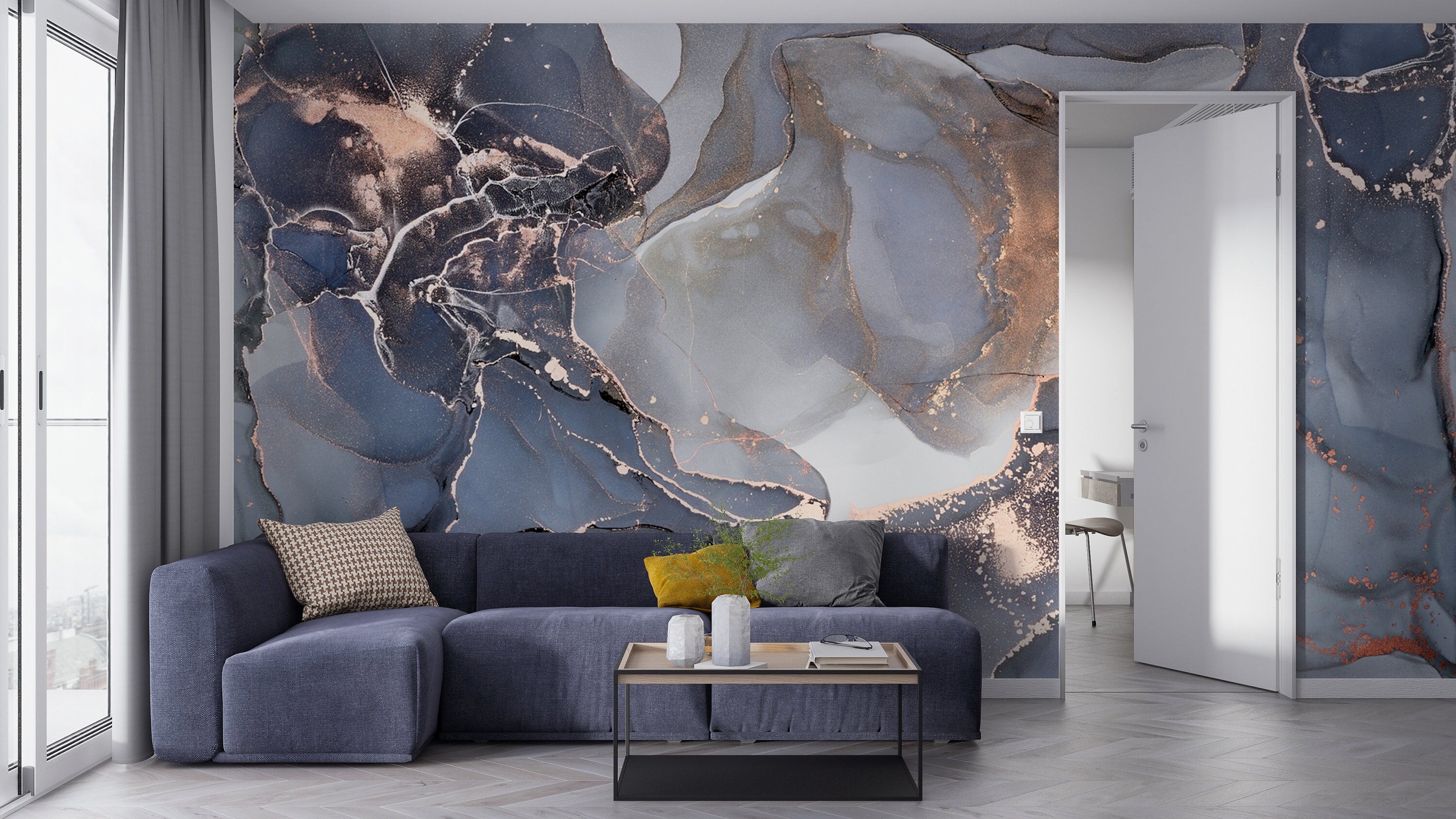 Blue Marble Textured Wallpaper Living Room Wall Mural Peel - Etsy