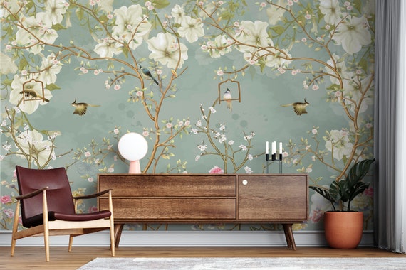 Chinoiserie Watercolor Tree Wall Mural Wallpaper Traditional  Etsy  Chinoiserie  wallpaper Botanical wallpaper Wallpaper house design
