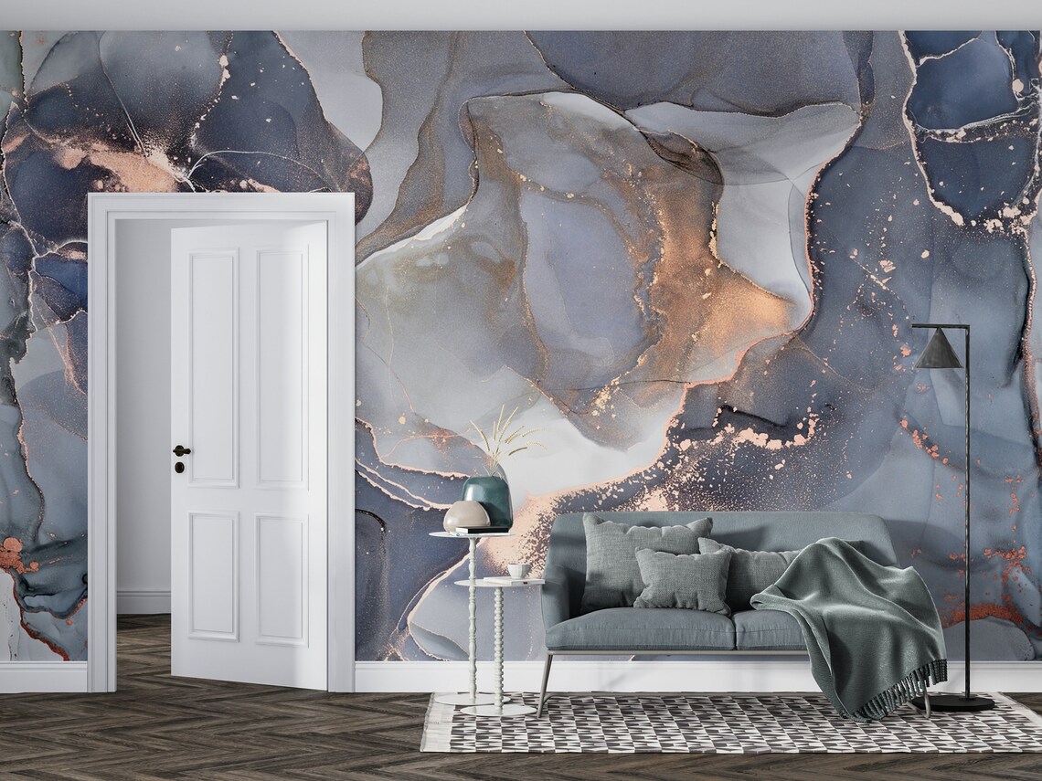 Blue Marble Textured Wallpaper Living Room Wall Mural Peel - Etsy