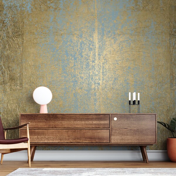 Beautiful view of Textured Wallpaper With Gold Accents In Modern Apartment