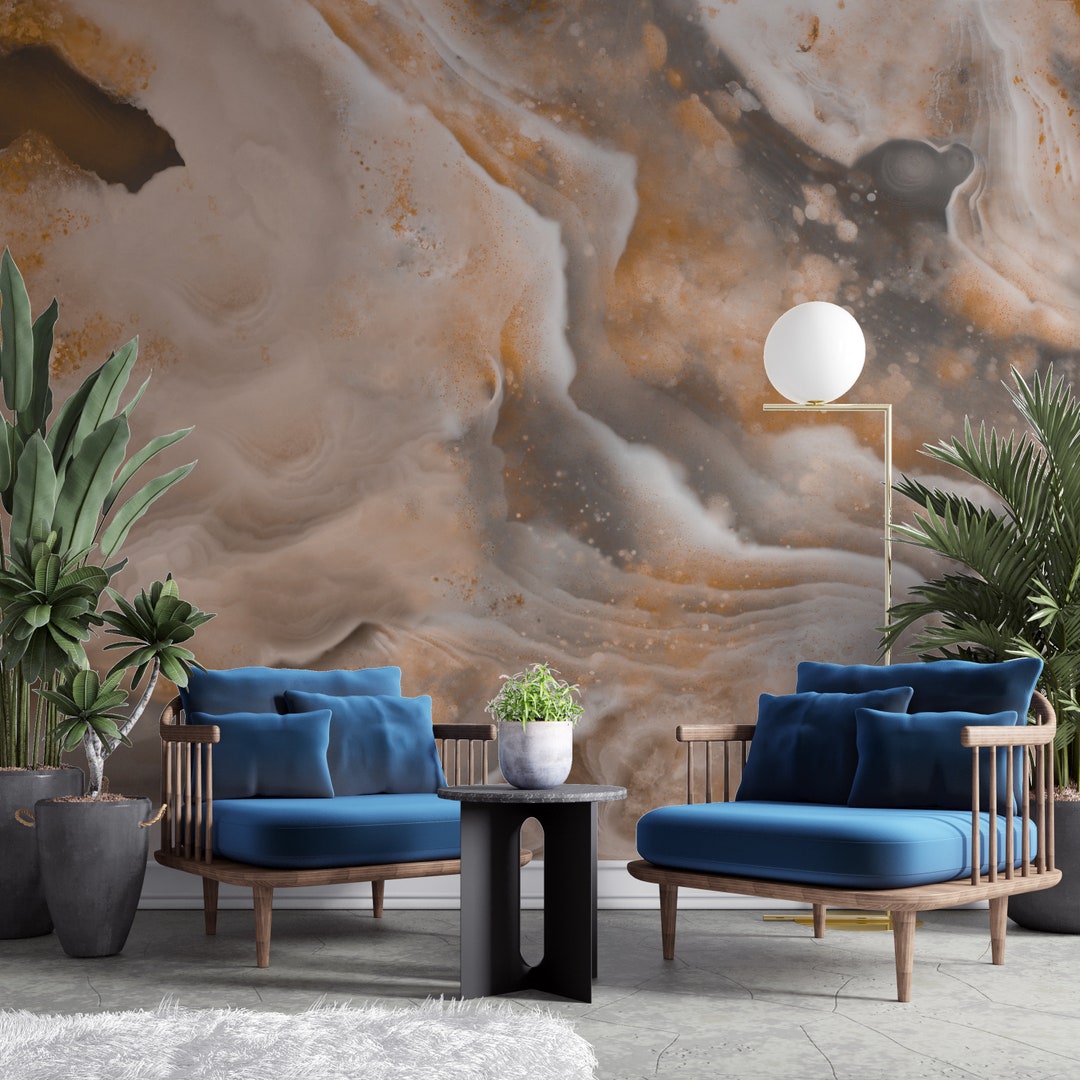 Brown Marble Wallpaper, Living Room Wall Mural, Peel and Stick