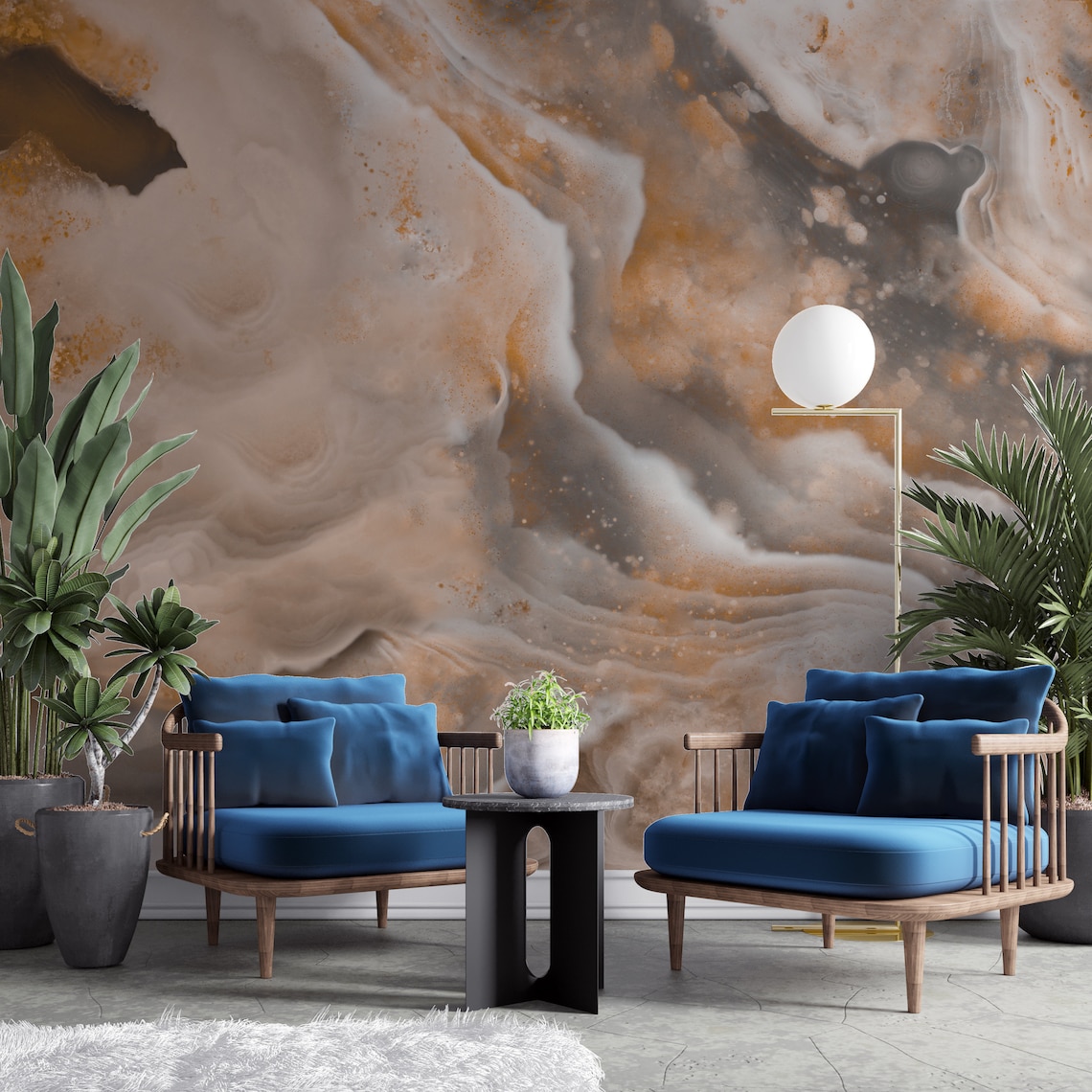 Brown Marble Wallpaper, Living Room Wall Mural, Peel and Stick