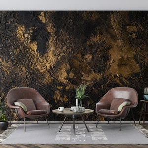 Gold and Black Concrete Wallpaper, Living Room Wall Mural, Peel and ...