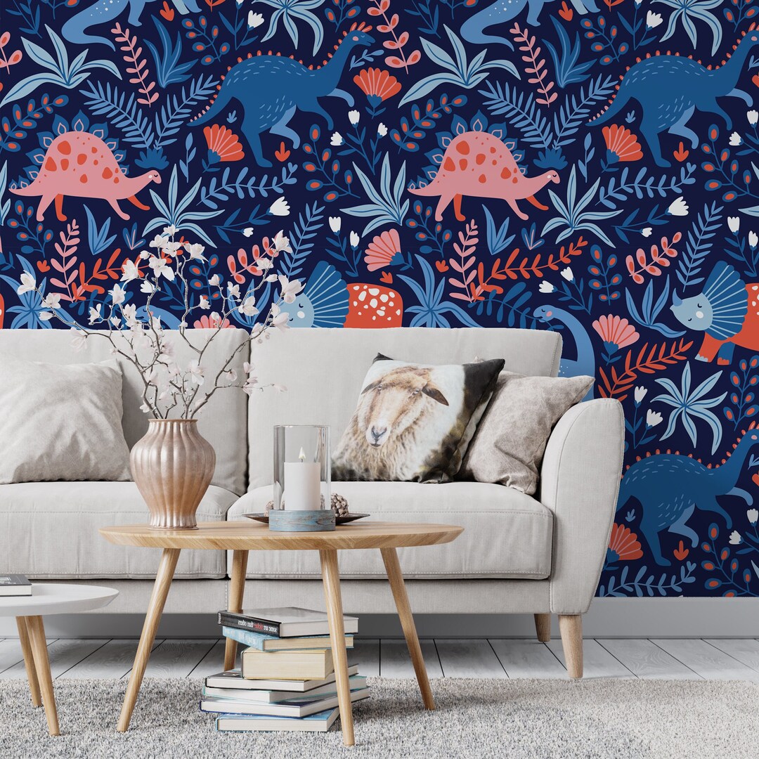 Animal Patten Living Room Wallpaper, Blue Peel and Stick, Fabric Wall ...