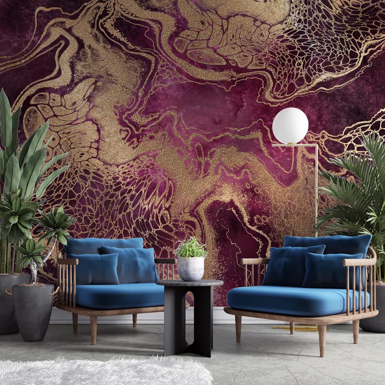 Purple and Gold Marble Wallpaper: Textured Peel and Stick Fabric Wall ...
