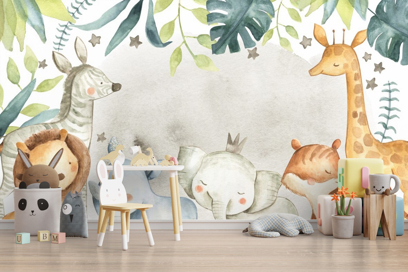 Animal Nursery Wallpaper Kids Room Wall Mural Peel and - Etsy
