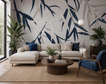 Navy Blue Floral Wallpaper Peel and Stick Botanical Wall Mural