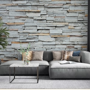 Stone Concrete Wallpaper, Pattern Wall Mural, Peel and Stick, Fabric Wallpaper, Natural Wall Decor