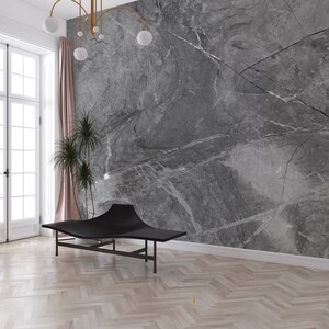 Grey Marble Textured Wallpaper, Living Room Wall Mural, Peel and Stick Wallpaper, Fabric Wall Decor image 5