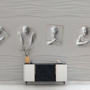 3D White Woman Wallpaper: Living Room Fabric Wall Mural (Removable Peel and Stick)