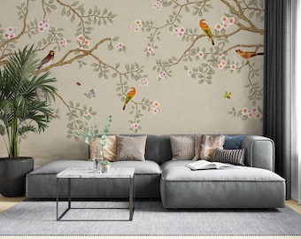 Chinoiserie Wallpaper, Living Room Wall Mural, Peel and Stick Wallpaper, Background Wall Decor, Home Decor