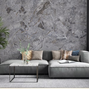 Grey Marble Textured Wallpaper, Living Room Wall Mural, Peel and Stick Wallpaper, Fabric Wall Decor image 4