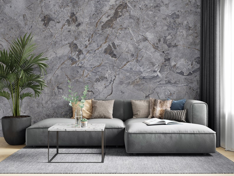 Grey Marble Textured Wallpaper, Living Room Wall Mural, Peel and Stick Wallpaper, Fabric Wall Decor image 4