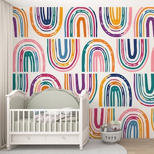 Kids Wallpaper Peel and Stick, Abstract Wall Art, Nursery  Colorful Rainbow Wall Mural