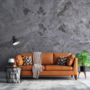Grey Marble Textured Wallpaper, Living Room Wall Mural, Peel and Stick Wallpaper, Fabric Wall Decor image 3