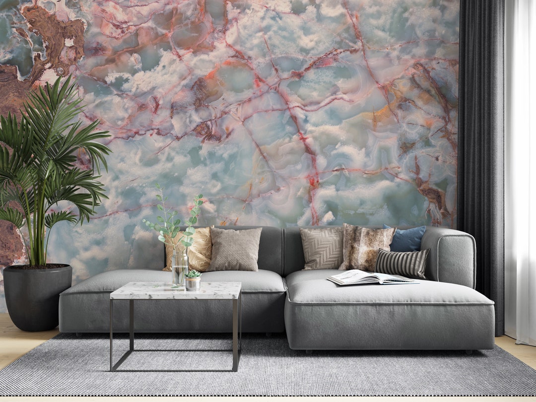Pink and Blue Marble Wallpaper, Marble Texture Wallpaper, Living Room