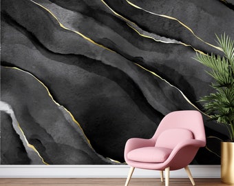 3d Black Marble Textured Wallpaper, Abstract Wall Mural, Peel and Stick Wallpaper, Fabric Wall Decor