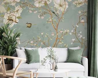 Chinoiseriebehang Bloemen Vogelmuurschildering Peel and Stick Decor