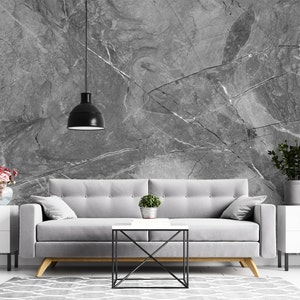 Grey Marble Textured Wallpaper, Living Room Wall Mural, Peel and Stick Wallpaper, Fabric Wall Decor image 3