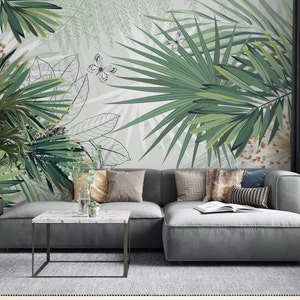 Green Floral Wallpaper: Tropical Leaf Peel and Stick Wall Mural