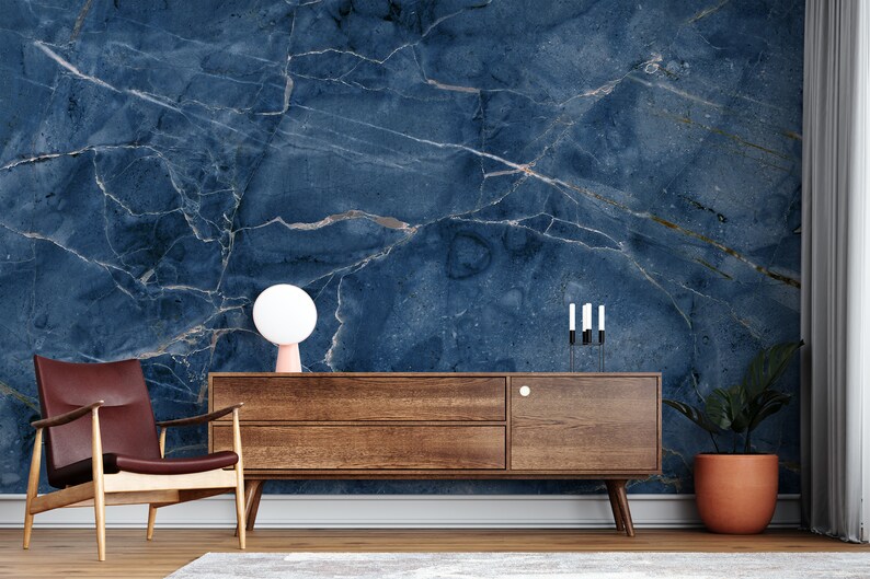 Blue Marble Wallpaper Living Room Wall Mural Peel and Stick - Etsy