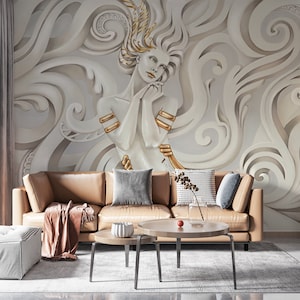 White Woman Wallpaper, Living Room Wall Mural, Removable Wallpaper, Peel and Stick, Fabric Wall Sticker
